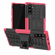 Coque Contour Silicone et Plastique Housse Etui Mat avec Support R01 pour Samsung Galaxy Note 10 Rose Rouge