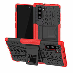 Coque Contour Silicone et Plastique Housse Etui Mat avec Support R01 pour Samsung Galaxy Note 10 Rouge