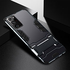 Coque Contour Silicone et Plastique Housse Etui Mat avec Support R01 pour Samsung Galaxy Note 20 Ultra 5G Noir