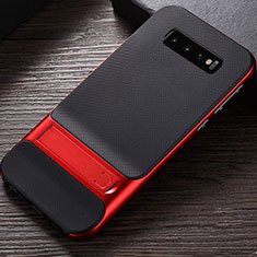 Coque Contour Silicone et Plastique Housse Etui Mat avec Support R01 pour Samsung Galaxy S10 Rouge