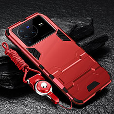 Coque Contour Silicone et Plastique Housse Etui Mat avec Support R01 pour Vivo X80 Pro 5G Rouge