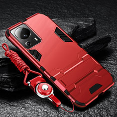 Coque Contour Silicone et Plastique Housse Etui Mat avec Support R01 pour Xiaomi Mi 12 Lite NE 5G Rouge