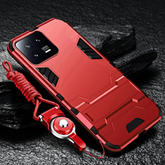 Coque Contour Silicone et Plastique Housse Etui Mat avec Support R01 pour Xiaomi Mi 13 Pro 5G Rouge