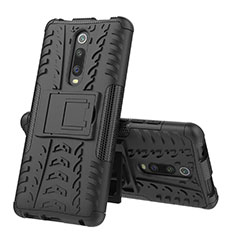 Coque Contour Silicone et Plastique Housse Etui Mat avec Support R01 pour Xiaomi Mi 9T Pro Noir