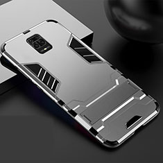 Coque Contour Silicone et Plastique Housse Etui Mat avec Support R01 pour Xiaomi Poco M2 Pro Argent