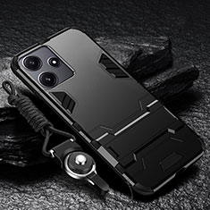 Coque Contour Silicone et Plastique Housse Etui Mat avec Support R01 pour Xiaomi Poco M6 Pro 5G Noir