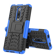 Coque Contour Silicone et Plastique Housse Etui Mat avec Support R01 pour Xiaomi Redmi K20 Bleu