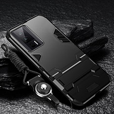 Coque Contour Silicone et Plastique Housse Etui Mat avec Support R01 pour Xiaomi Redmi K60 Pro 5G Noir