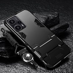 Coque Contour Silicone et Plastique Housse Etui Mat avec Support R01 pour Xiaomi Redmi Note 12 Turbo 5G Noir