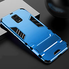 Coque Contour Silicone et Plastique Housse Etui Mat avec Support R01 pour Xiaomi Redmi Note 9 Pro Max Bleu Ciel