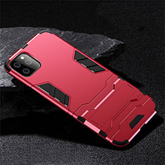 Coque Contour Silicone et Plastique Housse Etui Mat avec Support R02 pour Apple iPhone 11 Pro Max Rouge