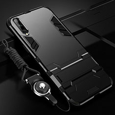 Coque Contour Silicone et Plastique Housse Etui Mat avec Support R02 pour Samsung Galaxy A70 Noir