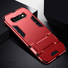 Coque Contour Silicone et Plastique Housse Etui Mat avec Support R02 pour Samsung Galaxy S10 Rouge