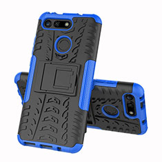 Coque Contour Silicone et Plastique Housse Etui Mat avec Support R03 pour Huawei Honor V20 Bleu