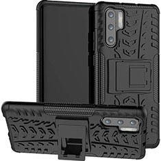 Coque Contour Silicone et Plastique Housse Etui Mat avec Support R03 pour Huawei P30 Pro New Edition Noir