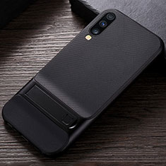 Coque Contour Silicone et Plastique Housse Etui Mat avec Support R03 pour Samsung Galaxy A70S Noir