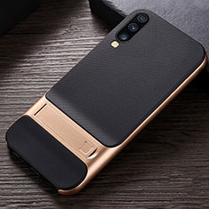 Coque Contour Silicone et Plastique Housse Etui Mat avec Support R03 pour Samsung Galaxy A90 5G Or