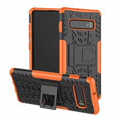 Coque Contour Silicone et Plastique Housse Etui Mat avec Support R03 pour Samsung Galaxy S10 Orange