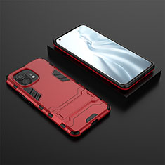 Coque Contour Silicone et Plastique Housse Etui Mat avec Support R03 pour Xiaomi Mi 11 Lite 4G Rouge