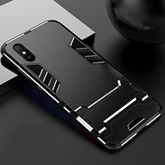 Coque Contour Silicone et Plastique Housse Etui Mat avec Support R03 pour Xiaomi Redmi 9A Noir