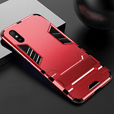 Coque Contour Silicone et Plastique Housse Etui Mat avec Support R03 pour Xiaomi Redmi 9i Rouge