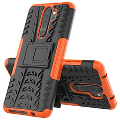 Coque Contour Silicone et Plastique Housse Etui Mat avec Support R04 pour Xiaomi Redmi Note 8 Pro Orange