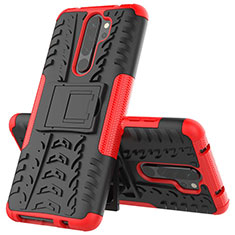 Coque Contour Silicone et Plastique Housse Etui Mat avec Support R04 pour Xiaomi Redmi Note 8 Pro Rouge