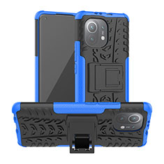 Coque Contour Silicone et Plastique Housse Etui Mat avec Support R06 pour Xiaomi Mi 11 Lite 4G Bleu