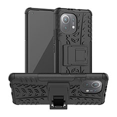 Coque Contour Silicone et Plastique Housse Etui Mat avec Support R06 pour Xiaomi Mi 11 Lite 4G Noir