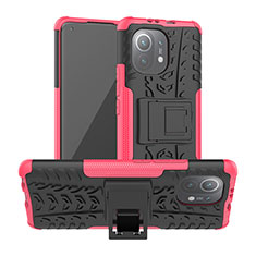 Coque Contour Silicone et Plastique Housse Etui Mat avec Support R06 pour Xiaomi Mi 11 Lite 4G Rose Rouge