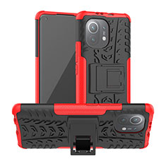 Coque Contour Silicone et Plastique Housse Etui Mat avec Support R06 pour Xiaomi Mi 11 Lite 4G Rouge