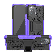 Coque Contour Silicone et Plastique Housse Etui Mat avec Support R06 pour Xiaomi Mi 11 Lite 5G Violet