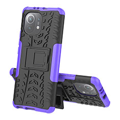 Coque Contour Silicone et Plastique Housse Etui Mat avec Support R07 pour Xiaomi Mi 11 Lite 4G Violet