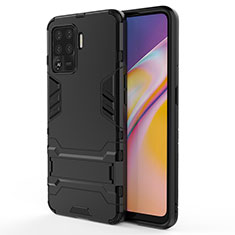 Coque Contour Silicone et Plastique Housse Etui Mat avec Support T01 pour Oppo A94 4G Noir