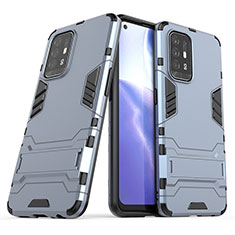 Coque Contour Silicone et Plastique Housse Etui Mat avec Support T01 pour Oppo F19 Pro+ Plus 5G Bleu