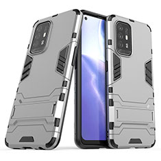 Coque Contour Silicone et Plastique Housse Etui Mat avec Support T01 pour Oppo F19 Pro+ Plus 5G Gris