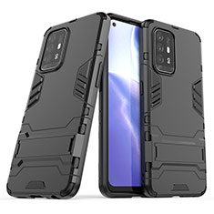 Coque Contour Silicone et Plastique Housse Etui Mat avec Support T01 pour Oppo F19 Pro+ Plus 5G Noir