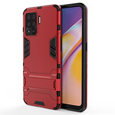 Coque Contour Silicone et Plastique Housse Etui Mat avec Support T01 pour Oppo F19 Pro Rouge