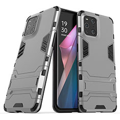 Coque Contour Silicone et Plastique Housse Etui Mat avec Support T01 pour Oppo Find X3 Pro 5G Gris