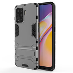 Coque Contour Silicone et Plastique Housse Etui Mat avec Support T01 pour Oppo Reno5 F Gris