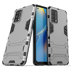 Coque Contour Silicone et Plastique Housse Etui Mat avec Support T01 pour Oppo Reno6 Lite Gris