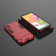 Coque Contour Silicone et Plastique Housse Etui Mat avec Support T01 pour Samsung Galaxy A01 SM-A015 Rouge