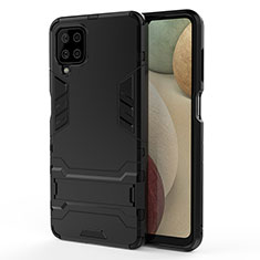 Coque Contour Silicone et Plastique Housse Etui Mat avec Support T01 pour Samsung Galaxy A12 5G Noir