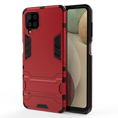 Coque Contour Silicone et Plastique Housse Etui Mat avec Support T01 pour Samsung Galaxy A12 5G Rouge