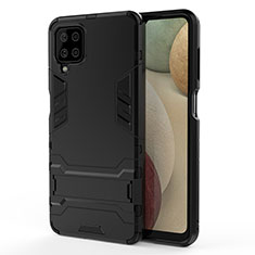 Coque Contour Silicone et Plastique Housse Etui Mat avec Support T01 pour Samsung Galaxy A12 Nacho Noir