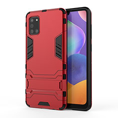 Coque Contour Silicone et Plastique Housse Etui Mat avec Support T01 pour Samsung Galaxy A31 Rouge