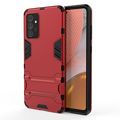 Coque Contour Silicone et Plastique Housse Etui Mat avec Support T01 pour Samsung Galaxy A72 5G Rouge