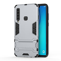 Coque Contour Silicone et Plastique Housse Etui Mat avec Support T01 pour Samsung Galaxy A9 (2018) A920 Argent