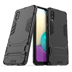 Coque Contour Silicone et Plastique Housse Etui Mat avec Support T01 pour Samsung Galaxy M02 Noir