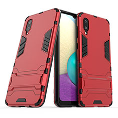 Coque Contour Silicone et Plastique Housse Etui Mat avec Support T01 pour Samsung Galaxy M02 Rouge